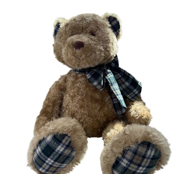 Pendleton Wool Mill Gund Plush Bear Plaid Feet and Bow Beige Plush - Picture 1 of 6